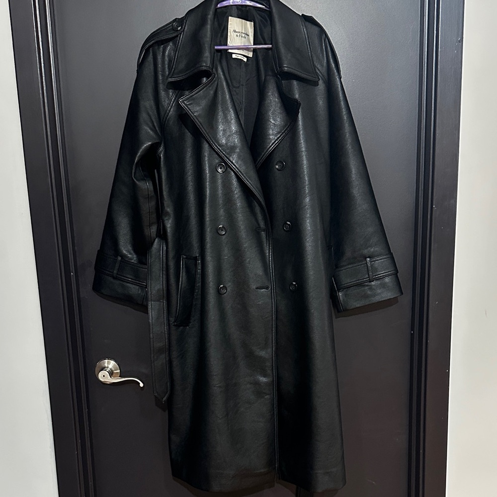 Abercrombie Women's Black Double-Breasted Vegan Leather Coat